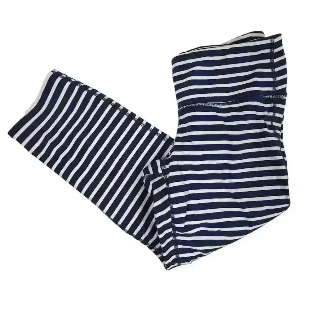 Athleta Women's Striped Ankle‎ Leggings Size S Navy/White Activewear